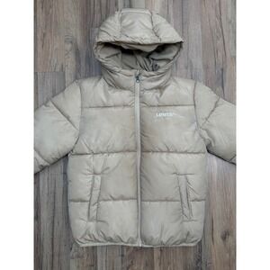 Levi's Kids Puffer Jacket 10-12 Beige Hooded Winter Coat‎ Youth